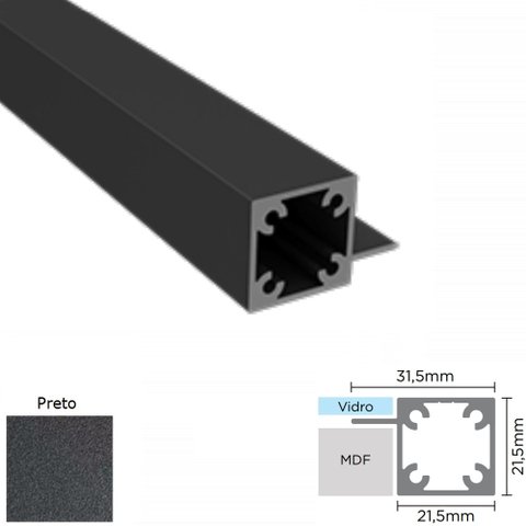 Perfil Alumínio Modular Link RM-284 Barra 03 metros Preto Rometal 01 Barra