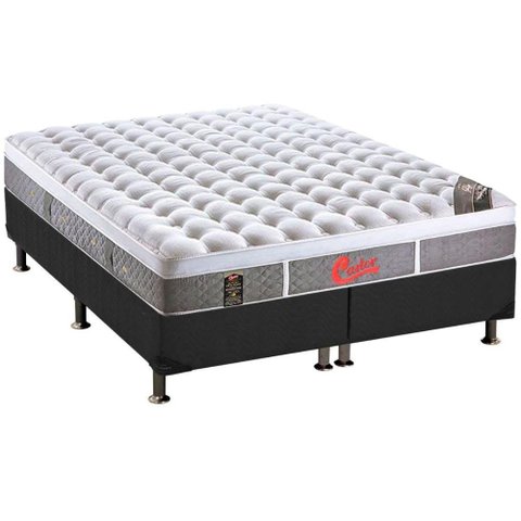 Cama Box Queen: Colchão Molas Castor Pocket Light Stress Oxygen New Plush + Base CRC Suede Cinza(