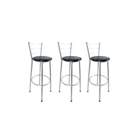 Kit 3 Banqueta Alta Prata Cozinha Gourmet Americana Balcão:preto Floral