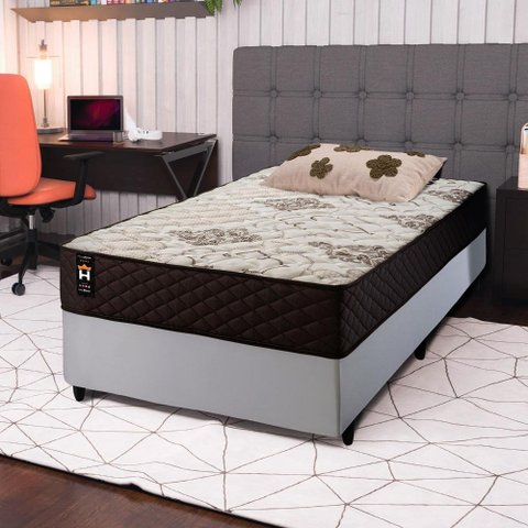 Conjunto Cama Box Solteirão c/ Molas Ensacadas Allura Branco 96x203x58