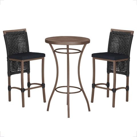 Mesa Bistro e 2 Banquetas Roma Marrom Corda Náutica 12 Trama Original