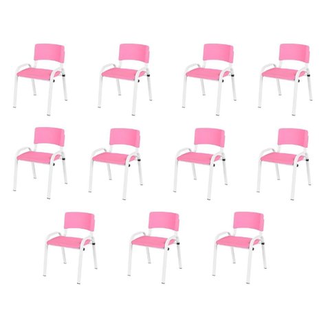 Kit 11 Cadeiras Infantil Iso, Escola, Base Branco- Rosa
