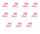 Ver imagem 1 de Kit 11 Cadeiras Infantil Iso, Escola, Base Branco- Rosa