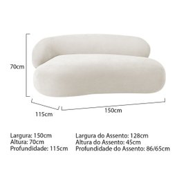 Recamier Sofá Curvo Luxo Recepção Lado Direito Canadá 150cm Bouclé Branco - Incasa Decor - 8