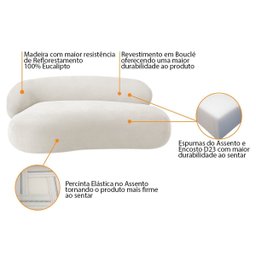 Recamier Sofá Curvo Luxo Recepção Lado Direito Canadá 150cm Bouclé Branco - Incasa Decor - 7