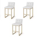 Ver imagem 2 de Banqueta Cozinha Alta com Encosto Industrial Kit 3 Champanhe Lirina Pu Branco C05 - D’Rossi