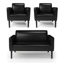 Ver imagem 2 de Conjunto 2 Poltronas e 1 Namoradeira Decorativa Isabella Pés Fixo em Madeira Pu Preto Brilho G19 - G