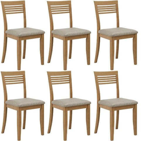 Kit 06 Cadeiras para Sala de Jantar Madeira Maciça Estofada Lazuli F06 Linho Mescla Freijó - Lyam