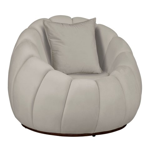 Poltrona Redonda Concha C/ Almofada Base Fixa Veludo Marfim - Vallisa Decor