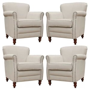 Kit 04 Poltronas Decorativas Sala de Estar Brunei Pés Madeira Couro Off White - Gran Belo