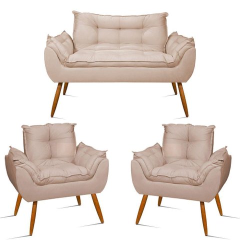 Kit Sofá 5 Poltronas Opala Sala de Estar Cor:bege