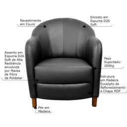 Kit 3 Poltronas Decorativas Sala de Estar Pés Madeira Kairós Couro Preto - Gran Belo - 2 Kit 3 Poltronas Decorativas Sala de Estar Pés Madeira Kairós Couro Preto - Gran Belo - 2