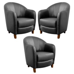 Kit 3 Poltronas Decorativas Sala de Estar Pés Madeira Kairós Couro Preto - Gran Belo - 1 Kit 3 Poltronas Decorativas Sala de Estar Pés Madeira Kairós Couro Preto - Gran Belo - 1