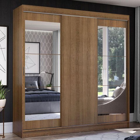 Guarda-roupa Casal Madesa Istambul 3 Portas de Correr com Espelhos 3 Gavetas