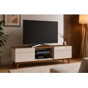 Ver imagem 2 de Rack para Tv até 60 Polegadas Classic 180cm 2 Gavetas com Pés em Madeira e Prateleira de Vidro Imcal