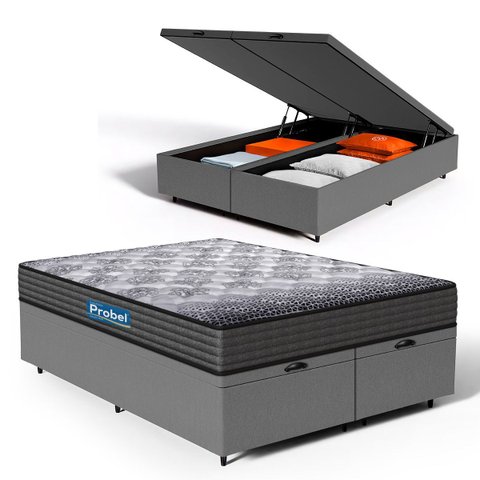 Cama Box Baú com Colchão de Espuma D60 Double Face Guarda Costas Comfort Force Probel Queen 158cm