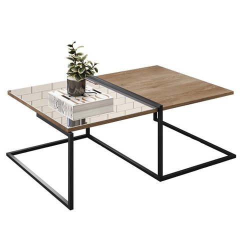 Mesa de Centro Decorativa Espelhada Industrial D01 Art Demolição - Inoviza