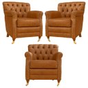 Ver imagem 1 de Kit 03 Poltronas Decorativas Sala de Estar Níger Pés Príncipe Couro Mel - Gran Belo