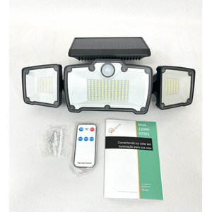 Luminária Solar com Sensor e Controle Remoto 218 Leds 3 Cabeças e Placa Acoplada
