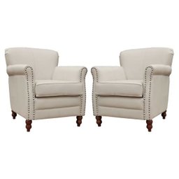 Kit 2 Poltronas Decorativas Brunei Pés Madeira Couro Off White - Gran Belo - 1