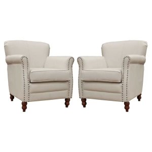 Kit 2 Poltronas Decorativas Brunei Pés Madeira Couro Off White - Gran Belo