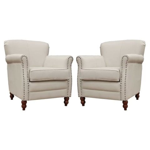 Kit 2 Poltronas Decorativas Brunei Pés Madeira Couro Off White - Gran Belo