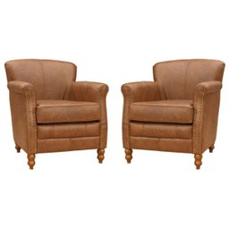Kit 2 Poltronas Decorativas Brunei Pés Madeira Couro Mel - Gran Belo - 1