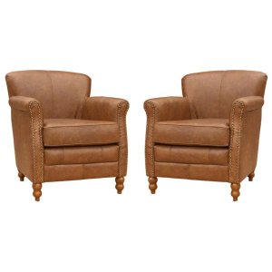 Kit 2 Poltronas Decorativas Brunei Pés Madeira Couro Mel - Gran Belo