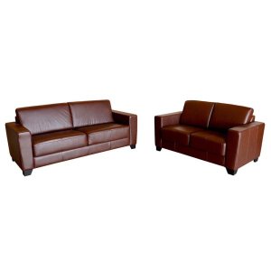 Conjunto de Sofá 2 e 3 Lugares Sala de Estar Estocolmo Couro Caramelo - Gran Belo