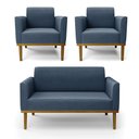 Ver imagem 2 de Conjunto 2 Poltronas e 1 Namoradeira Decorativa Isabella Pés Fixo em Madeira Castanho Suede Azul Mar