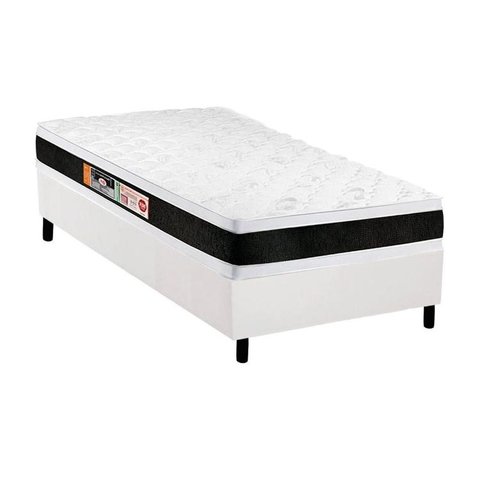 Cama Box Solteiro: Colchão Espuma Castor D45 Black e White AIR Double Face + Base CRC Courano White(