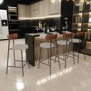 Ver imagem 2 de Banqueta Baixa Cozinha Sala Jantar Bancada Milão L02 Couríssimo Marrom Linho Bege - lyam decor Lyam
