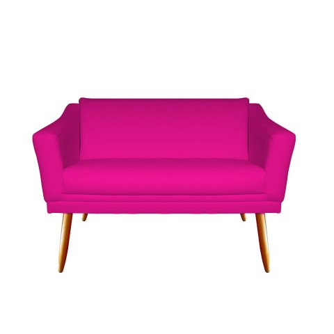 Namoradeira Decorativa Agatha Couro Rosa Pink 2 Lugares Pés Madeira Mz Decor