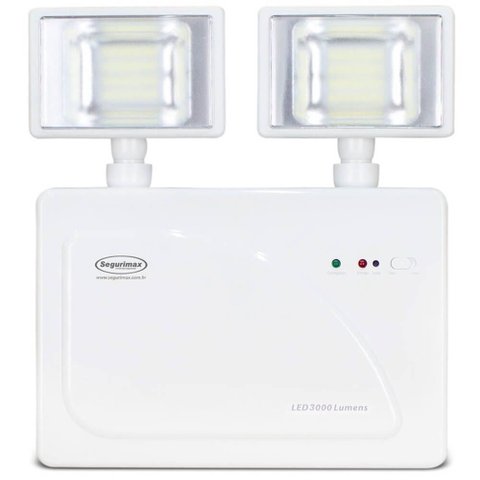 Luminária de Emergência Led 3000 Lúmens 2 Faróis - 24777 - Segurimax Luminaria Emergencia Led 3000 L