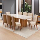 Ver imagem 2 de Conjunto Sala de Jantar 8 Lugares Retangular Tampo de Vidro/MDF Linda Cobre/Linho Bronze/Off White -