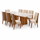Ver imagem 1 de Conjunto Sala de Jantar 8 Lugares Retangular Tampo de Vidro/MDF Linda Cobre/Linho Bronze/Off White -