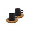 Conjunto de 2 Xícaras Pretas de Porcelana com Pires de Bambu - 1