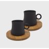 Conjunto de 2 Xícaras Pretas de Porcelana com Pires de Bambu - 2