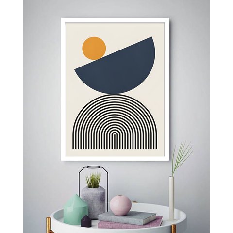 Quadro Decorativo Abstrato Círculo Espiral Azul - 70x50cm:moldura Branca