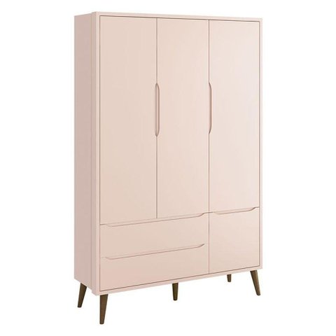 Guarda Roupa Infantil Theo 3 Portas Rosa com Pés Amadeirados - Reller