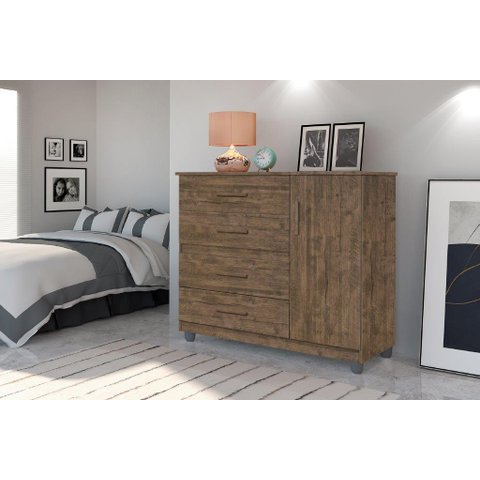 Cômoda Organizadora Pr 4 Gavetas e 1 Porta Cor Canela