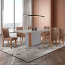 Ver imagem 1 de Mesa de Jantar Isadora 180cm Tampo Mdf Vidro com 6 Cadeiras Tork Naturale Serigrafia Off White