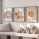 Ver imagem 1 de Kit 3 Quadros Decorativos Infantil | Natureza, Flores - Boho Sun NO2 - 30x40 - Moldura Madeira