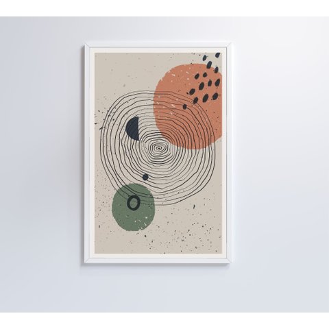 Quadro Abstrato Circulo e Pontos 2 - 60x40 Cm - Tecido Canvas