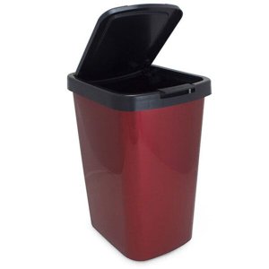 Lixeira De Plástico 9l com Click Label Vermelho Metalizado