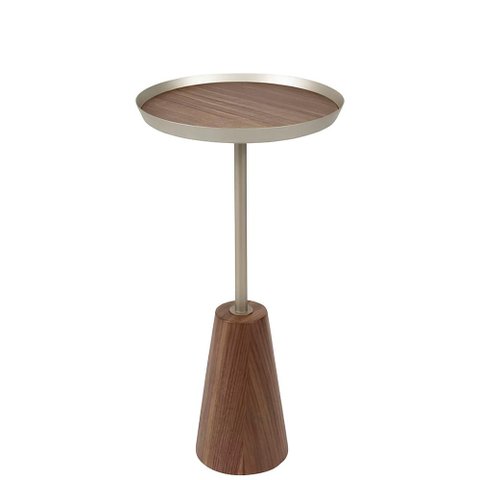 Mesa Apoio Nordic Baixa Laminado Nogueira com Bandeja Champagne 53 Cm - 72631