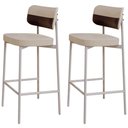 Ver imagem 1 de Kit 02 Banquetas Alta Bar Cozinha Sala de Jantar Aço Branco Kaira C01 Linho Areia Courino Café -