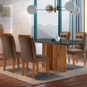 Ver imagem 1 de Mesa Olímpia 120cm Mdf Vidro Canto Reto Com 4 Cadeiras