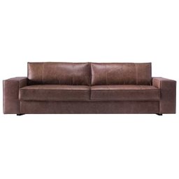 Sofá 4 Lugares Sala de Estar Pés Madeira 2,80M Minsque Couro Marrom - Gran Belo - 1