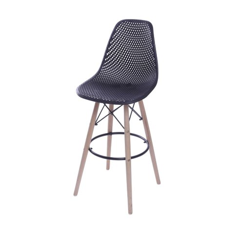 Banqueta Eames DSW Colmeia em Polipropileno Preta Base Madeira
